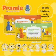 Pramie Premium Pet Wipe Fragrance Free (80 Sheet) - แผ่นเช็ดทำความสะอาดสำหรับสัตว์เลี้ยง เกรดพรีเมี่ยม สูตรไม่มีน้ำหอม (80 แผ่น) (410214)