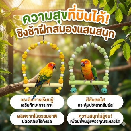 Bird Toy Colorful Bead Swing - ของเล่นนก ชิงช้าลูกปัดฝึกทักษะนก คละสี