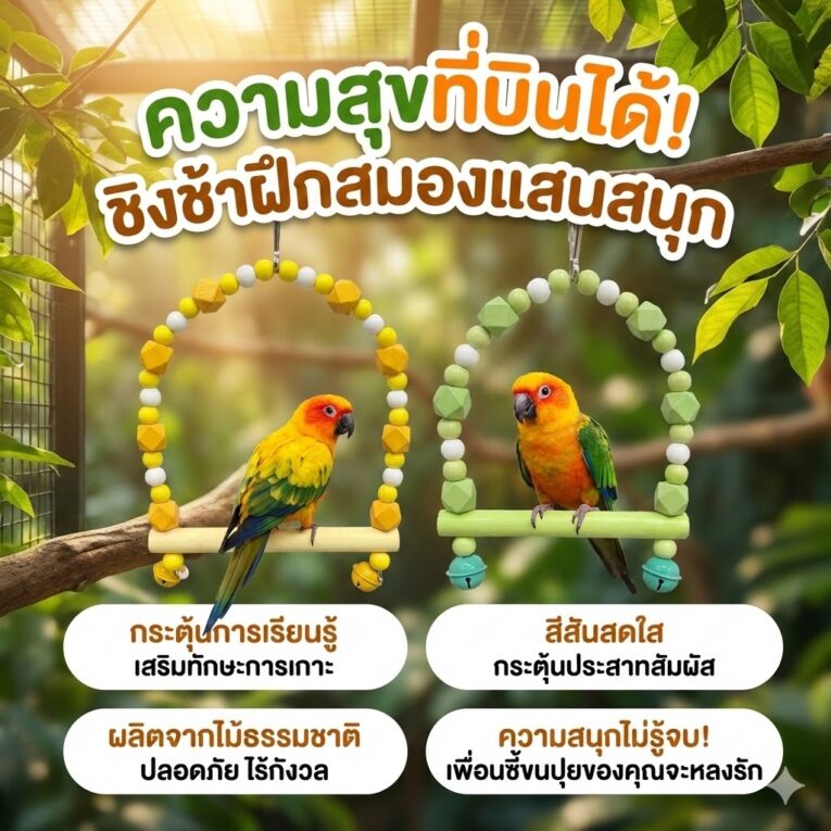 Bird Toy Colorful Bead Swing - ของเล่นนก ชิงช้าลูกปัดฝึกทักษะนก คละสี