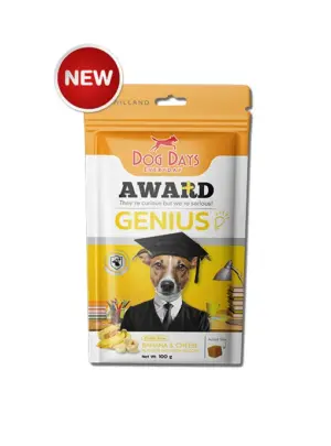 award-genius Dog Days Award Genius - ขนมทานเล่นด็อกเดย์สูตรจีเนียส รสกล้วยและชีสกับเบต้ากลูแคน 100g (416598)