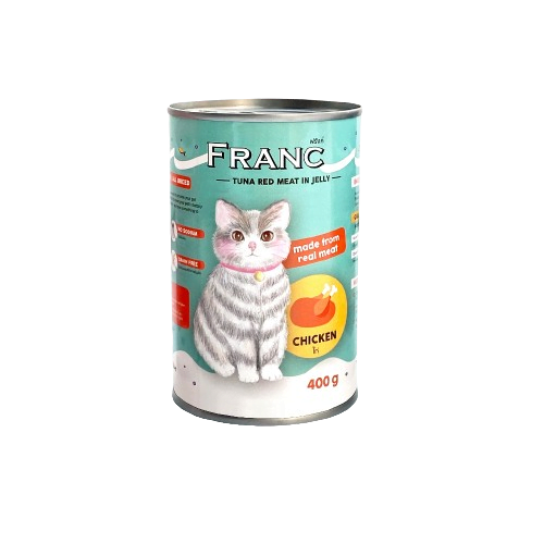 Franc Tuna Rad Meat in Jelly from Chicken – อาหารเปียกแมวทูน่าเนื้อแดงหน้าไก่ 400g (424182)