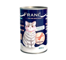 Franc Tuna Red Meat in Jelly Kanikama Topping- อาหารเปียกแมวทูน่าเนื้อแดง หน้าปูอัด 400g