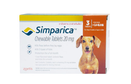Simparica Chewable Tablet 20 mg for Dogs - ผลิตภัณฑ์ป้องกัน และกำจัดเห็บ หมัด สำหรับสุนัข 5-10 kg (แบ่งขาย1เม็ด)(436193)