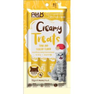 432049 Pet8 Creamy Treats Taurine Tuna and Scallop Flavor - ขนมครีมแมวเลีย ช่วยบำรุงสายตา รสทูน่าและหอยเชลล์ (15g/4ซอง) (432049)