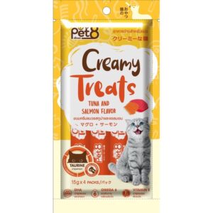 432056 Pet8 Creamy Treats Taurine Tuna and Salmon Flavor- ขนมครีมแมวเลีย ช่วยบำรุงสายตา รสทูน่าและแซลมอน (15g/4ซอง) (432056)