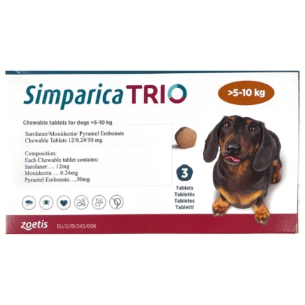 Simparica TRIO for Dogs, 5-10Kg - ยาป้องกันเห็บหมัดและพยาธิ สำหรับสุนัข 5-10Kg (แบ่งขาย1เม็ด)