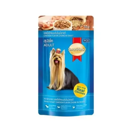 SmartHeart Pouch Chicken Flavor Chunk Flavor in Gravy - อาหารเปียกสุนัขแบบซอง รสเนื้อไก่แบบชิ้นในน้ำเกรวี่ 130g (430746)