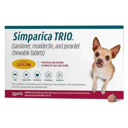Simparica TRIO for Dogs, 1.25-2.5Kg - ยาป้องกันเห็บหมัดและพยาธิ สำหรับสุนัข 1.25-2.5Kg