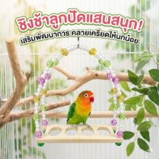 Bird swing with wooden perch and bead decorations - ชิงช้านกคอนไม้ประดับลูกปัด (12397)