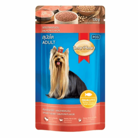 SmartHeart Pouch Salmon Flavor - อาหารเปียกสุนัขแบบซอง รสปลาแซลมอน 130g (433893)