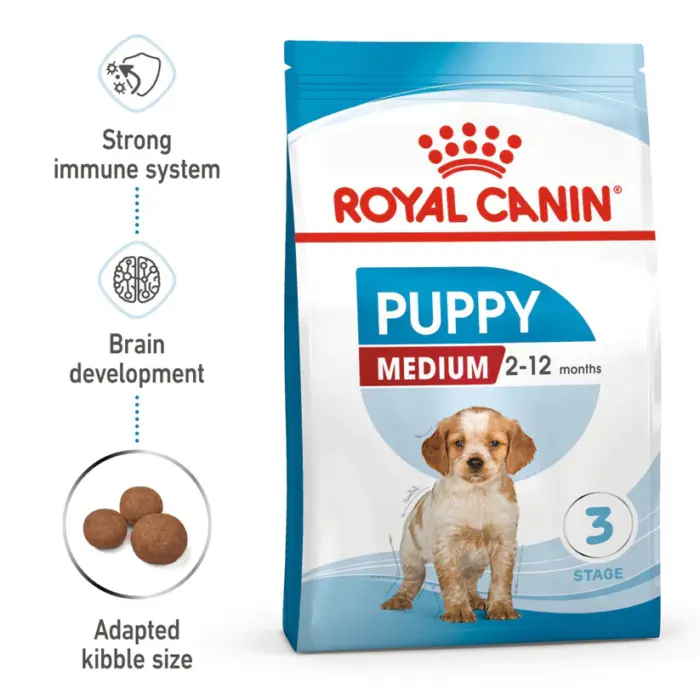 3182550402439_02 Royal Canin Medium Puppy - อาหารเม็ด สำหรับลูกสุนัขพันธุ์กลาง อายุ 2 ถึง 12 เดือน 1kg (442715)