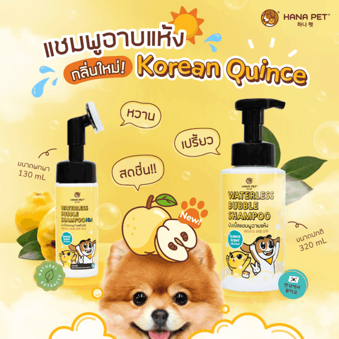 HanaPet-11-QuinceShampoo Hana Pet Waterless Bubble Shampoo Mini - แชมพูอาบแห้ง ขนาดพกพา กลิ่นผลควินซ์เกาหลี 130ml (452844)