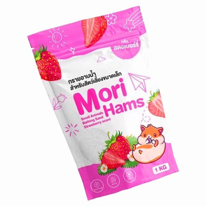 Mori Hams Hamster Hamster Sand - ทรายอาบน้ำหนูแฮมเตอร์ กลิ่นสตอเบอร์รี่ 1kg (462225)