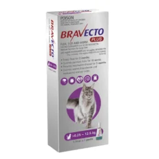 Bravecto Plus Spot-On For Cat 500mg 6.25-12.5kg - ยาหยอดหลังคอ ป้องกันเห็บ หมัดและพยาธิภายในสำหรับแมว 6.25-12.5กก. (1กล่อง) (397871)