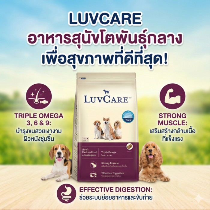 อาหารสุนัข 454430 LuvCare Adult Medium Breed Dog Food - อาหารสุนัขโตพันธุ์กลาง เลิฟแคร์ 500g