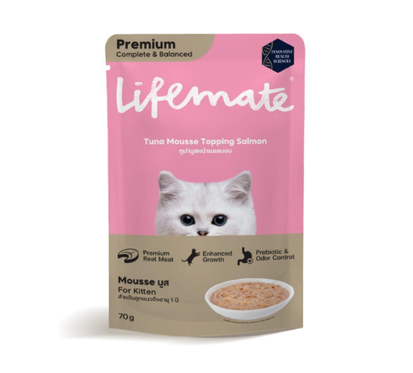 SOOS Lifemate Kitten Pouch Cat Food - อาหารเปียกลูกแมว ทูน่ามูสหน้าแซลมอน 70g