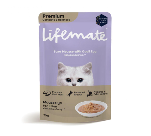 Lifemate Kitten Pouch Cat Food - อาหารเปียกลูกแมว ทูน่ามูสผสมไข่นกกระทา 70g