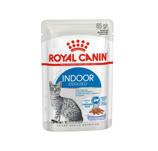 Royal Canin Indoor Sterilised Jelly - อาหารแมวเปียกสูตรสำหรับแมวเลี้ยงในบ้านและแมวทำหมันในวุ้นเจลลี่ 85g
