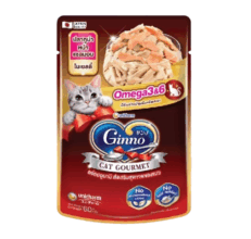 Ginno Cat Gourmet Omega 3&6 Pouch Wet Cat Food - อาหารแมวเปียก รสปลาทูน่าหน้าปลาแซลมอนในเยลลี่ บำรุงผิวหนังและขน 60g