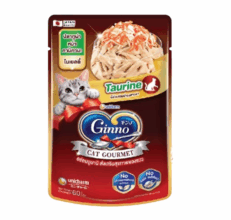 Ginno Cat Gourmet Taurine Pouch Wet Cat Food - อาหารแมวเปียก รสปลาทูน่าหน้าคานิคามะในเยลลี่ บำรุงสุขภาพตา 60g