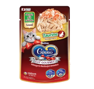 อาหารแมวเปียก 267506 Ginno Cat Gourmet Taurine Pouch Wet Cat Food - อาหารแมวเปียก รสปลาทูน่าหน้าคานิคามะในเยลลี่ บำรุงสุขภาพตา 60g
