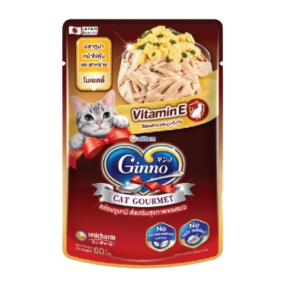 อาหารแมวเปียก 466151 Ginno Cat Gourmet Pouch Wet Cat Food - อาหารแมวเปียก รสปลาทูน่าหน้าไข่ตุ๋นและสาหร่ายในเยลลี่ 60g