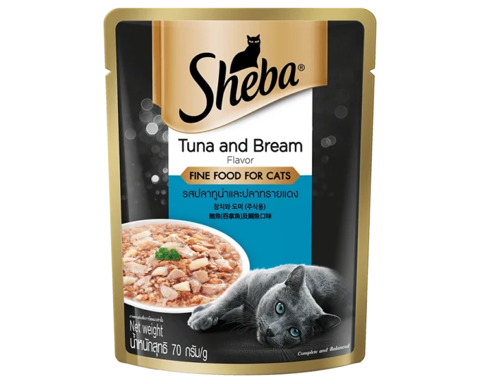 Sheba Pouch Cat Food - ซีบา อาหารแมวเปียก รสปลาทูน่าและปลาทรายแดง 70g (464788)