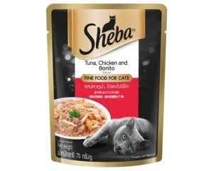 large_sheba-pouch_tuna_chicken_bonito_fr_1648739243027 Sheba Pouch Cat Food - ซีบา อาหารแมวเปียก รสปลาทูน่า, ไก่และโบนิโตะ 70g (464796)