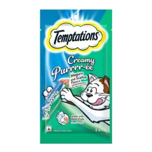 Temptations Creamy Puree Tuna and Scallops - ขนมแมวเลียสูตรครีมมี่ มากุโระและสแกลลอป (4ชิ้น)(461383)