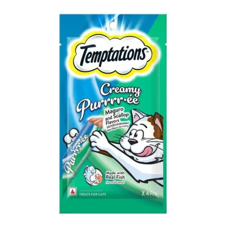 Temptations Creamy Puree Tuna and Scallops - ขนมแมวเลียสูตรครีมมี่ มากุโระและสแกลลอป (4ชิ้น)(461383)