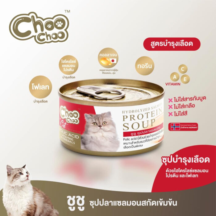 Choo Choo Hydrolyzed Salmon Protein Soup - ซุปแซลมอนเข้มข้นสำหรับแมวที่ต้องการบำรุงเลือด 80g (463025)