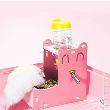 Hamster Water Bottle Holder & Food Bowl Pink