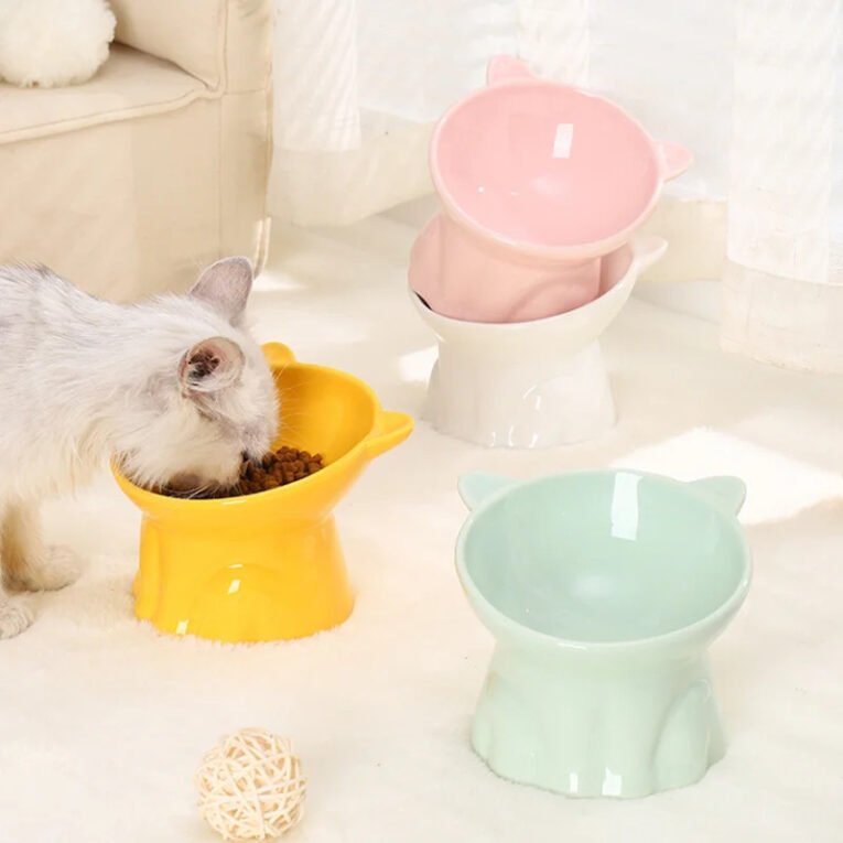 Ceramic-Raised-Cat-Bowls-Pet-Neck-Protector-Drinking-Feeding-Container-Cute-Non-slip-High-Foot-Bowls