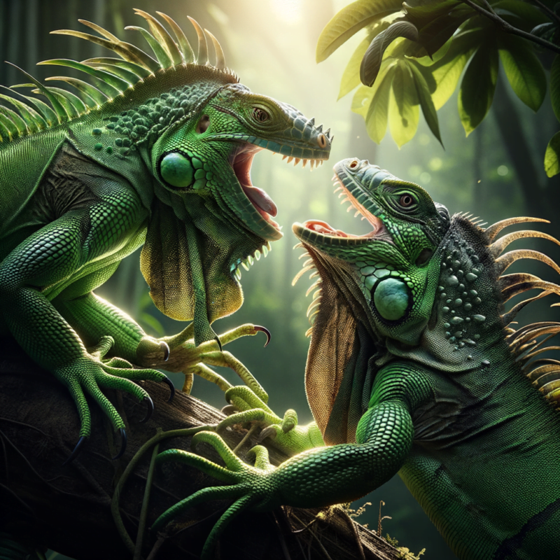 green iguana fighting