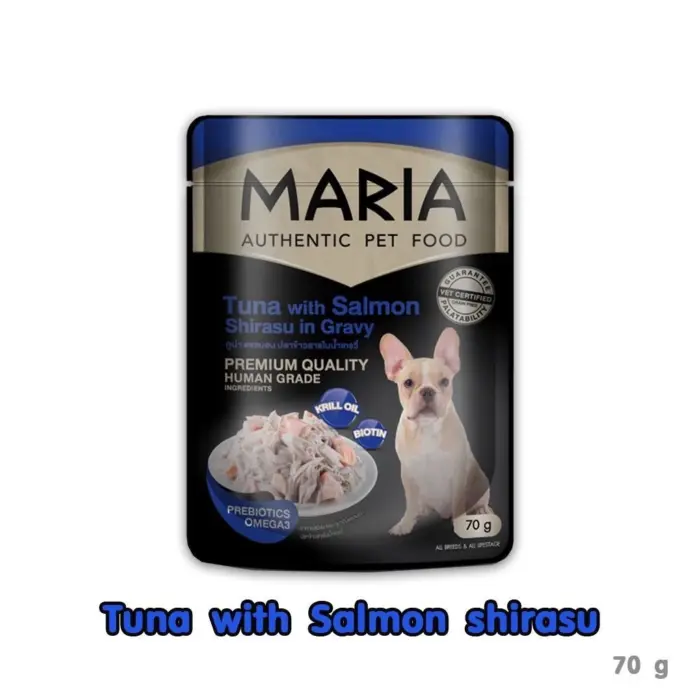 4a42db50122c8a7ba3abd7e5d0e41df7 MARIA Authentic Dog Food Tuna with Salmon Shirasu in Gravy - อาหารสุนัขเปียก รสทูน่า แซลม่อนและปลาข้าวสารในน้ำเกรวี่ 70g (13540)