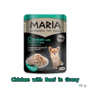 8d9abeb16ac28397c901d1e54bc25c1c MARIA Authentic Dog Food Chicken with Beef in Gravy - อาหารสุนัขเปียก รสไก่กับเนื้อวัวในน้ำเกรวี่ 70g (10998)
