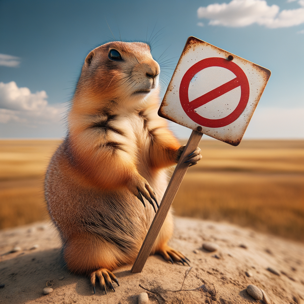 Prairie dog holding a sign with a prohibition symbol