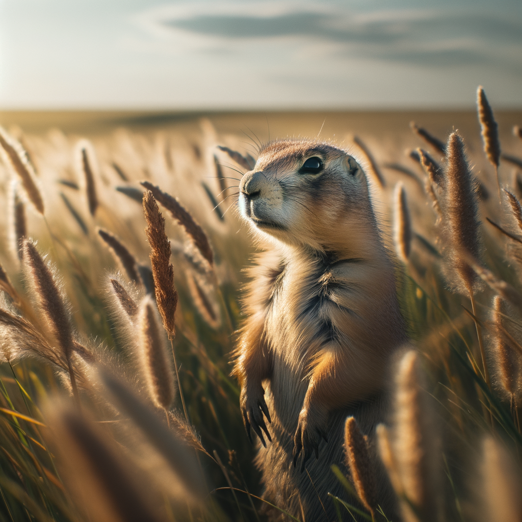 Prairie dog standing and looking in the grass