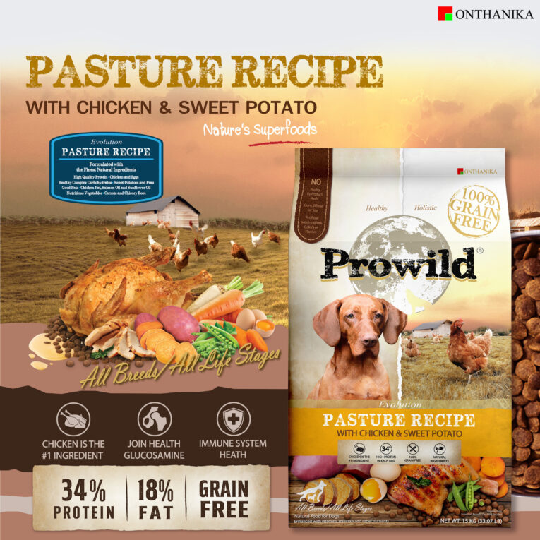 Prowild Evolution Pasture Chicken & Sweet Potato - อาหารสุนัขโปรไวลด์ อีโวลูชั่น แพสเจอร์ สูตรเนื้อไก่และมันหวาน 3kg