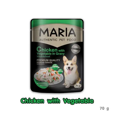 MARIA Authentic Dog Food Chicken with Vegetable in Gravy - อาหารสุนัขเปียก รสไก่กับผักในน้ำเกรวี่ 70g (291993)