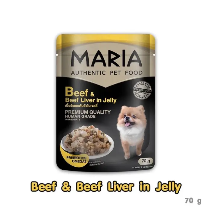 e8915dbbe1808d617d6912f53725eb98 MARIA Authentic Dog Food Beef & Beef Liver in Jelly - อาหารสุนัขเปียก รสเนื้อวัวกับตับวัวในน้ำเจลลี่ 70g (12155)