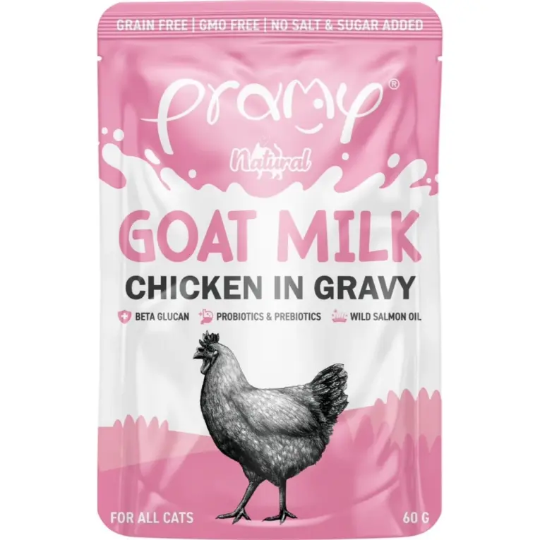 Pramy Goat Milk in Gravy - อาหารแมวเปียก ผสมนมแพะในน้ำเกรวี่ 60g