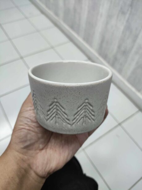 Ceramic Bowl - ถ้วยเซรามิคทรงกระบอก ลายต้นสน 3.5 นิ้ว สูง 2 นิ้ว (477427)