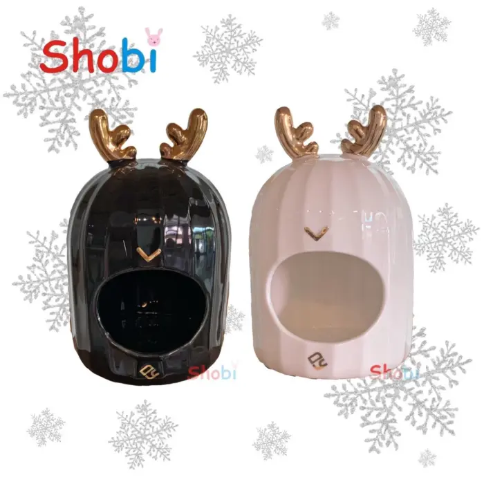 บ้านเย็นเซรามิค 353908 Shobi Ceramic NV0338 - บ้านเย็นเซรามิคแฮมสเตอร์ รูปทรงกวางเขาทอง (9.5x9.5x14.5cm)