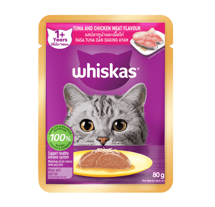 Whiskas Pouch Tuna and Chicken - อาหารแมวเปียกรสทูน่าและไก่ 80g Whiskas Pouch Tuna and Chicken - อาหารแมวเปียกรสทูน่าและไก่ 80g