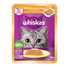 Whiskas Pouch Chicken with Salmon - อาหารแมวเปียกรสไก่ผสมแซลมอน 80g