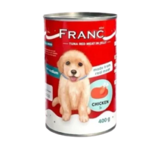 FRANC Wet Dog Food Tuna Red Meat in Jelly Chicken Topping - อาหารเปียกสุนัข ทูน่าเนื้อเเดงในเยลลี่ หน้าไก่ 400g