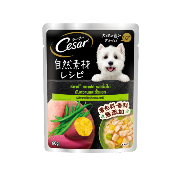 Cesar Pouch Chicken, Sweet Potato and Green Beans - อาหารเปียกสุนัข รสเนื้อไก่, มันหวานและถั่วแขก 60g