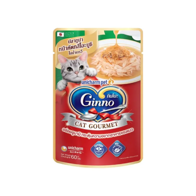 Ginno Cat Gourmet Pouch Wet Cat Food - อาหารแมวเปียก รสปลาทูน่าหน้าคัตทสึโอะบูชิในเกรวี่ 60g