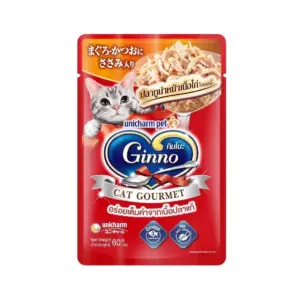 อาหารแมวเปียก 512814 Ginno Cat Gourmet Pouch Wet Cat Food - อาหารแมวเปียก รสปลาทูน่าหน้าเนื้อไก่ในเยลลี่ 60g